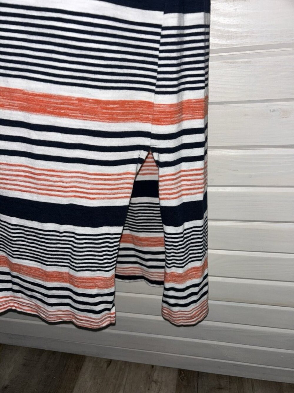 Talbots Sz MEDIUM Blue Orange Ivory Stripe Knit Dress Pullover Lace-up Neck EUC - Picture 5 of 7